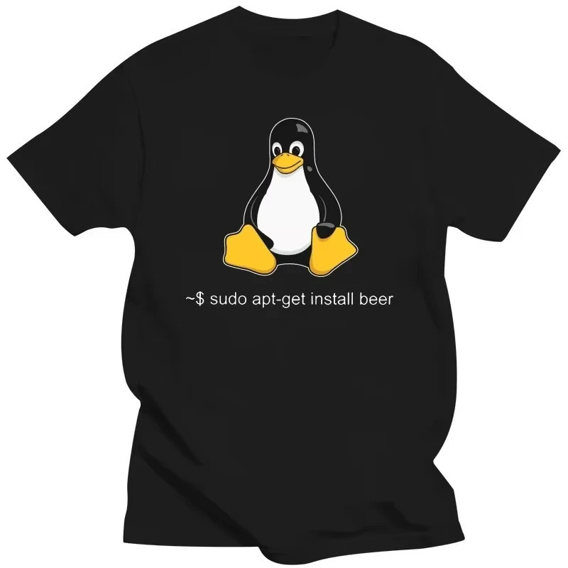 Fun Linux Sudo Get Me A Beer T-shirt Men's Short Sleeve Penguin Programmer Computer Developer Geek N