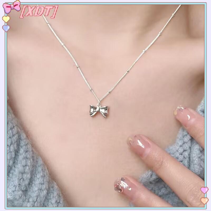 XDT สร้อยคอมุกเรียบหรู bow แบบคลาสสิก สำหรับผู้หญิง พร้อมสายโซ่เงางาม เครื่องประดับหรูสำหรับของขวัญว