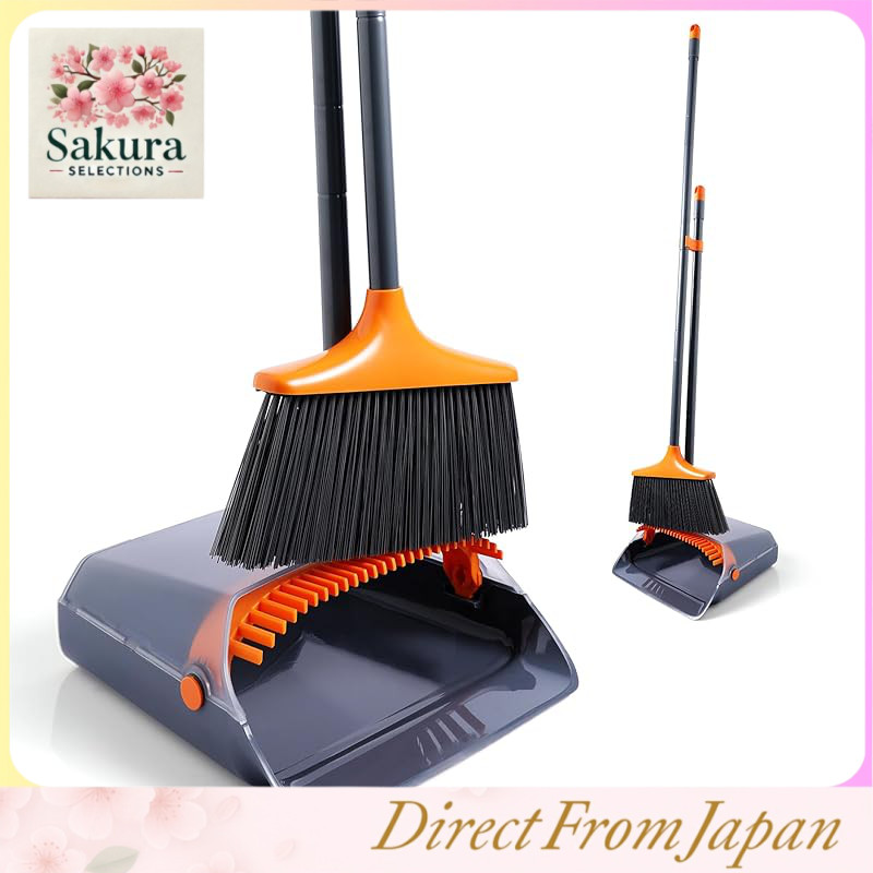 CLEANHOME Adjustable Long Handle Broom and Dustpan Set, Lightweight, Windproof, Indoor and Outdoor C