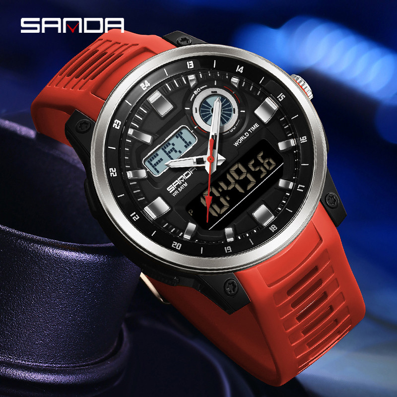 SANDA ผู้ชายควอตซ์นาฬิกาดิจิตอล8 สี29 World Times+50M กันน้ําDual แบตเตอรี่Luminous 4 ชุดนาฬิกาปลุก 
