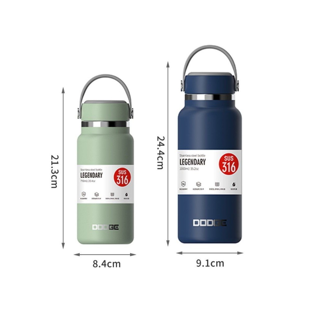 DODGE กระบอกน้ำสแตนเลสแบบเทดื่ม 750ml / 1000ml เก็บร้อนเย็น มีหูหิ้ว ฝาปิดแน่น สีมินิมอล - รูปที่ 6