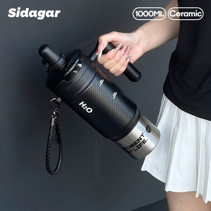 Sidagar แก้วเก็บความเย็น 1000ML ถ้วยน้ําความจุขนาดใหญ่ 316L เคลือบเซรามิก Thermos cup Outdoor Water Bottle