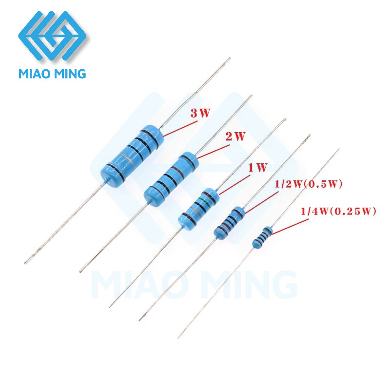 100PCS 20PCS X 1/4W 0.5W 1W 2W 3W ( 1R 10R 100 1K 10K 100K 1M OHM ) ตัวต้านทานโลหะ MIAO MING