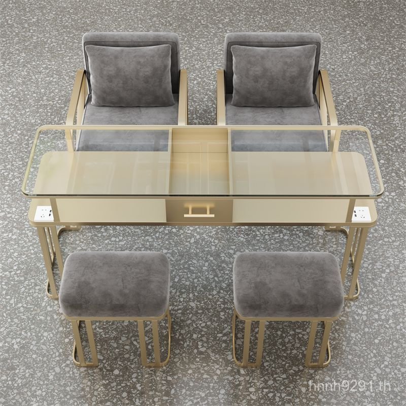 Golden Nail Table Single Net Luxury Set Glass ins Beauty Three-Person Nail Shop Style Light Saving R