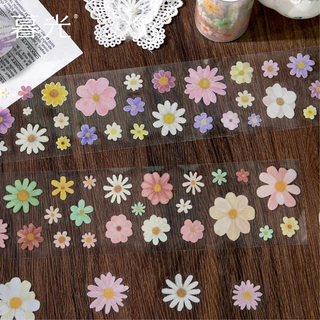 PET เทปสติกเกอร์สําหรับ Journaling Pre-Cut Daisy ดอกไม้ Washi เทปสติกเกอร์ตกแต่งเทปสําหรับงานฝีมือ Scrapbooking Junk Journal Supplies