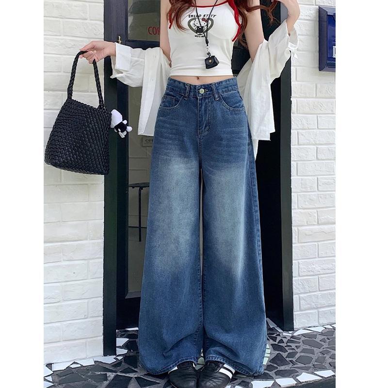 Yoka  ไซซ์ S-3XL กางเกงยีนส์ สไตล์เกาหลี แนววินเทจ เท้ากว้าง สวยๆเก๋ๆ Clothing Jean Lady ผู้หญิง