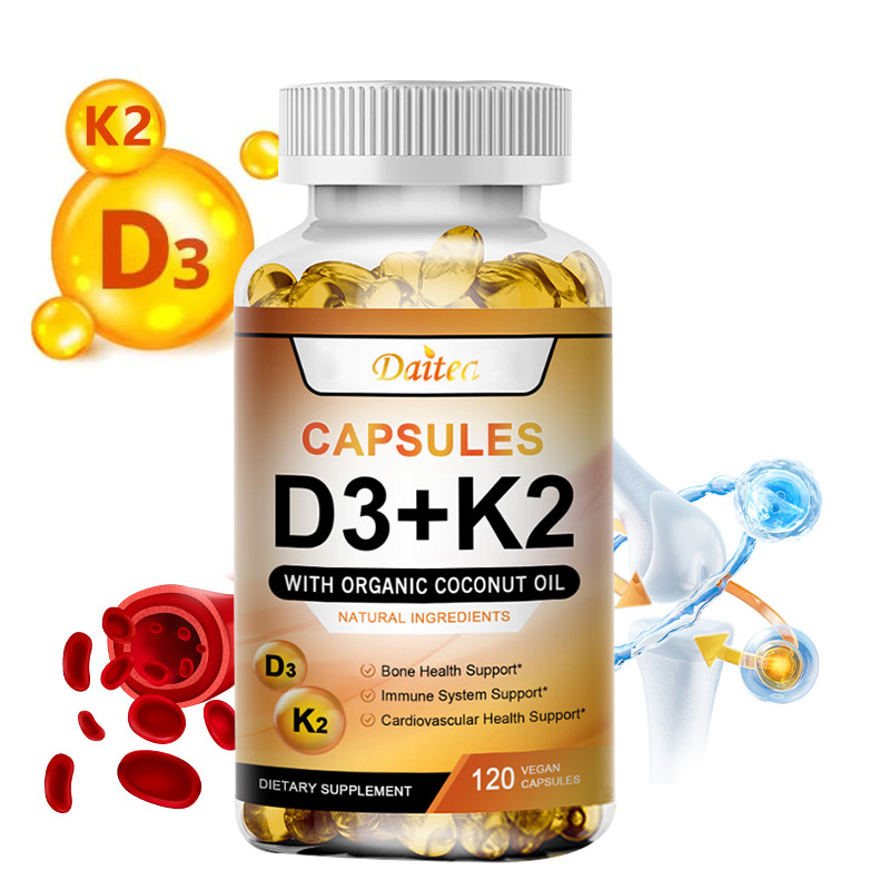DAITEA วิตามิน K2 MK7 วิตามิน D3 อาหารเสริมสําหรับสนับสนุนกระดูกและสุขภาพหัวใจ - วิตามิน K และวิตามิ