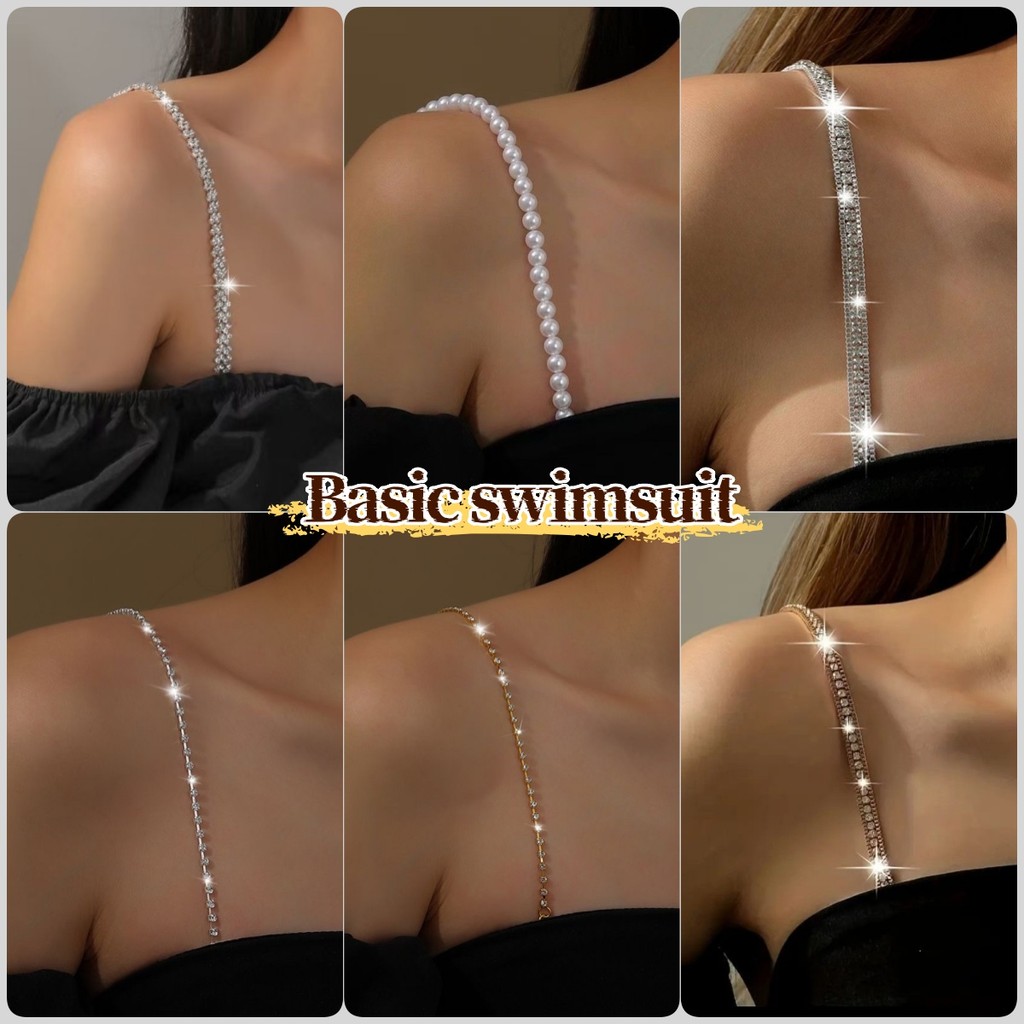 🧡Basic swimsuit💛 สายเสื้อชั้นในสำหรับผู้หญิง ประดับด้วยพลอยเทียม สวยงามและกะทัดรัด ราคาไม่แพง จัดส่งรวดเร็ว