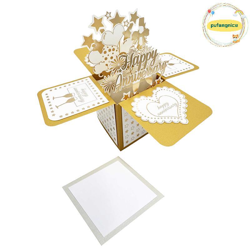 Pufangnice การ์ดครบรอบ 50 ปี, 3D Gold Happy Anniversary Pop Up Card พร้อมซองจดหมายสําหรับสามีภรรยาคู