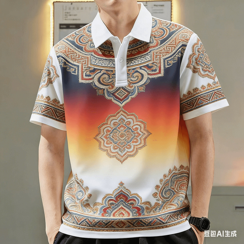 เสื้อโปโลผู้ชายสําหรับผู้ชายเสื้อผ้าสไตล์ชาติพันธุ์การพิมพ์กราฟิกเสื้อลําลองแขนสั้นเสื้อโปโลกลางแจ้ง