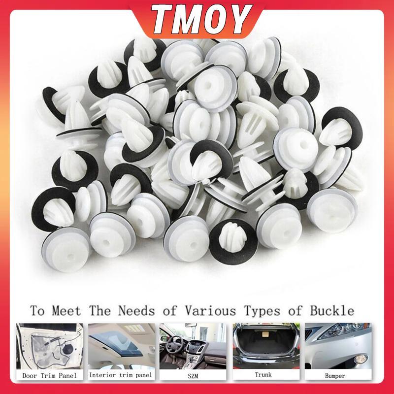 TMOY 50/100 ชิ้นแผงประตูรถคลิป W/ซีลแหวน Auto Vehicle Retainer Fastener คลิปกันชนรถ Push Pin Rivet แผงประตูบอร์ดคลิป TMOY