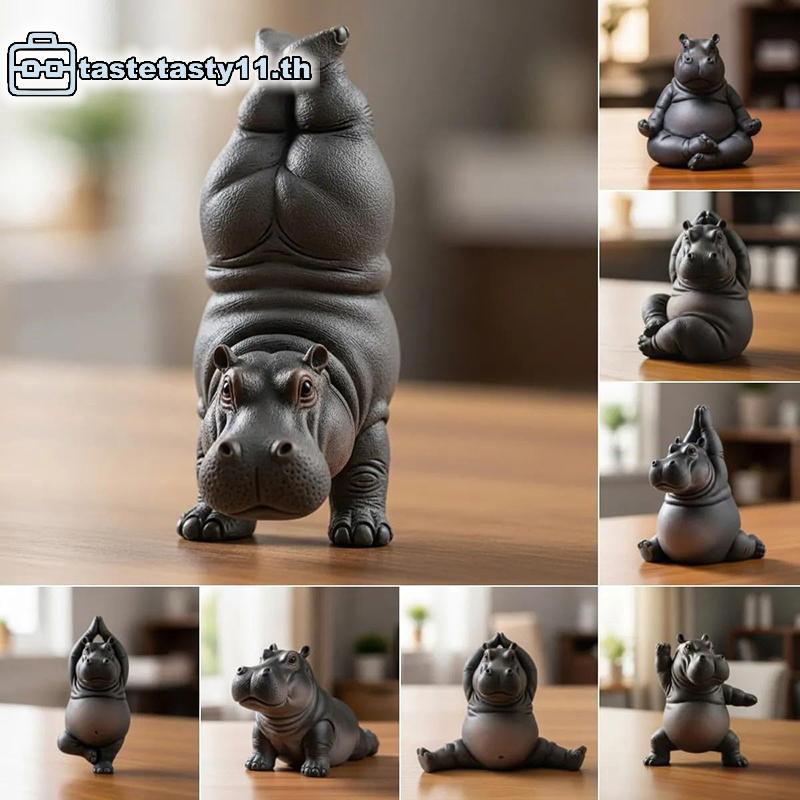 TA โยคะมาสเตอร์ Hippo รูปปั้น Handcrafted เรซิ่น Hippopotamus ตุ๊กตาฮิปโป รูปปั้นโยคะสมาธิ Hippopotamus สําหรับ Home & Office Desktop ตกแต่ง TH