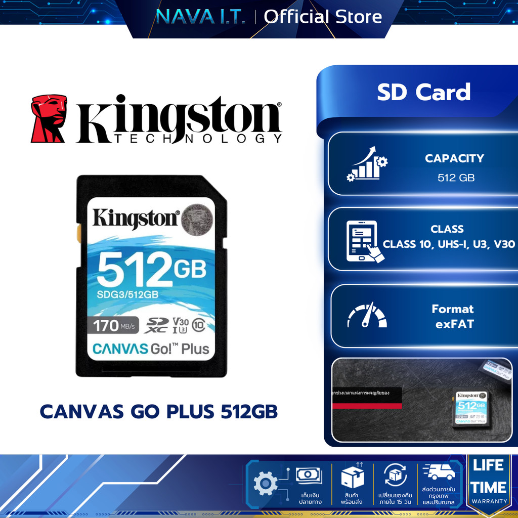 KINGSTON เอสดีการ์ด CANVAS GO PLUS SDG3/512GB รับประกันตลอดอายุการใช้งาน