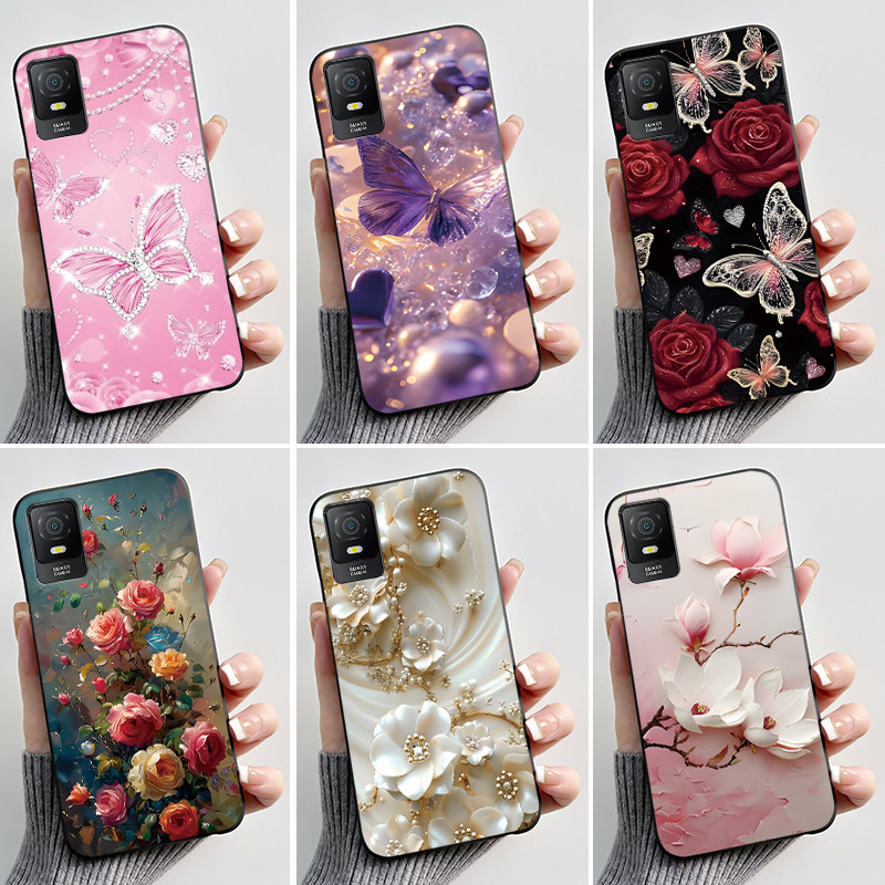 สําหรับ TCL 403 405 406 406s 408 กรณีหรูหราแฟชั่นผีเสื้อดอกไม้ซิลิโคนอ่อนนุ่ม TPU Jelly เคสโทรศัพท์สําหรับ TCL T506D ฝาครอบป้องกัน