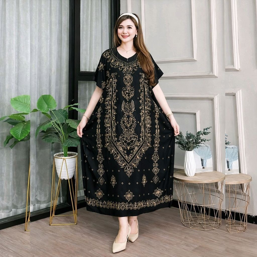 ชุดเดรสจัมโบ้ Kalong Midi พร้อมรั้ว Motif, วัสดุเรยอน, Busui Daster Lowo, ชุดนอนค้างคาวสมัยใหม่