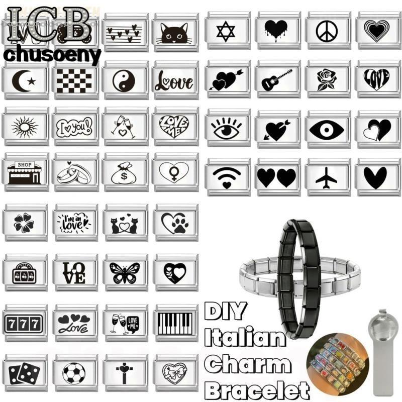 Vintage สีดําสีขาว Love ผีเสื้อดอกไม้ Charm อิตาเลี่ยน Links Fit 9 มม.สร้อยข้อมือ DIY ทําอิตาเลี่ยน Charm สร้อยข้อมือ