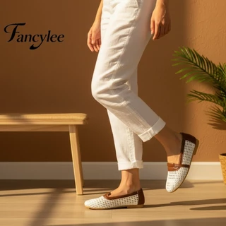 【ส่งจากไทย】Fancylee รองเท้าโลฟเฟอร์ส้นแบนสำหรับผู้หญิง แบบตาข่ายระบายอากาศ เหมาะสำหรับวันพักผ่อนชายหาด