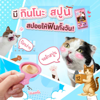 (ยกโหล 12 ซอง) Ginno Spoon ขนมแมวเลีย กินโนะ รูปแบบช้อนป้อน ป้อนง่าย ไม่เลอะมือ แมวเลีย ขนาด 40 กรัม
