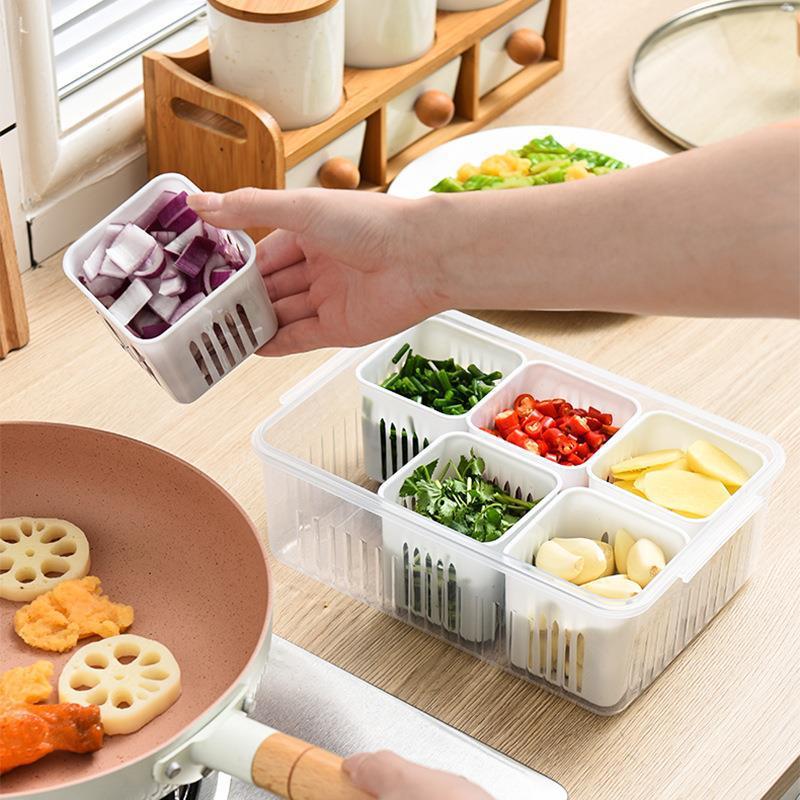 พร้อมจัดส่ง  กล่องเก็บอาหาร 4/6 ช่อง ที่เก็บผัก สําหรับห้องครัว กล่องเก็บกระเทียมสด รักษาความสด กล่องถนอมอาหาร TOZC ราคา ถูกที่สุด ดีลบีเคเค แกลเลอรีภาพที่ 2