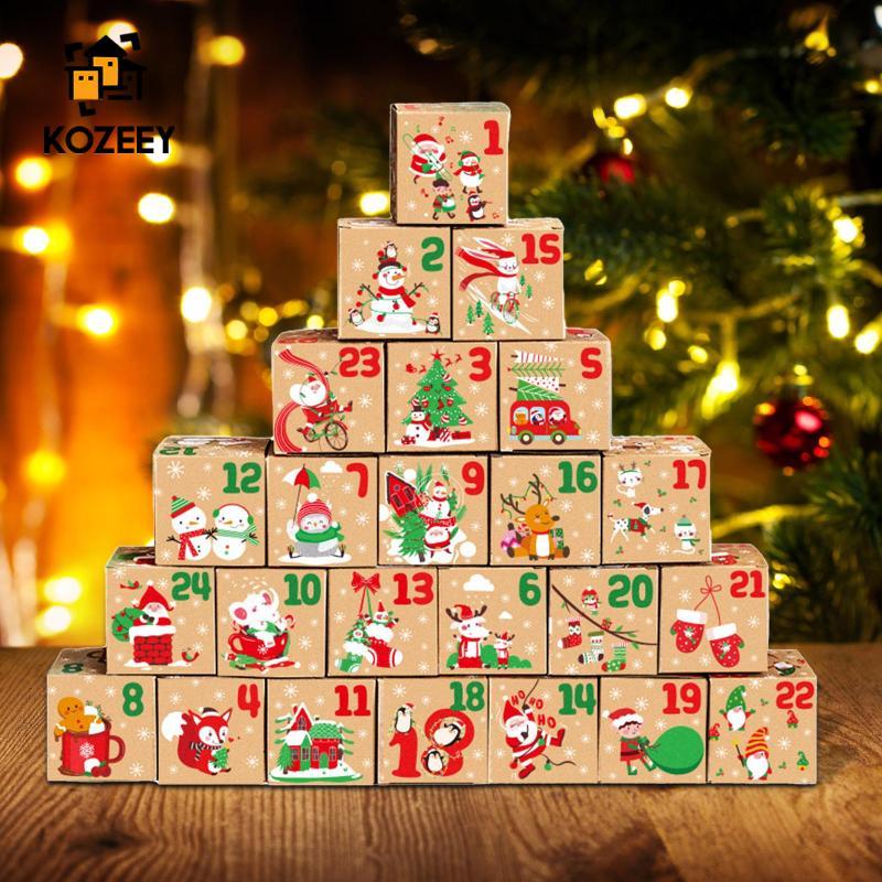 [KOZEEY] Christmas Cardboard Number Box Christmas Advent Calendar Box Celebrating