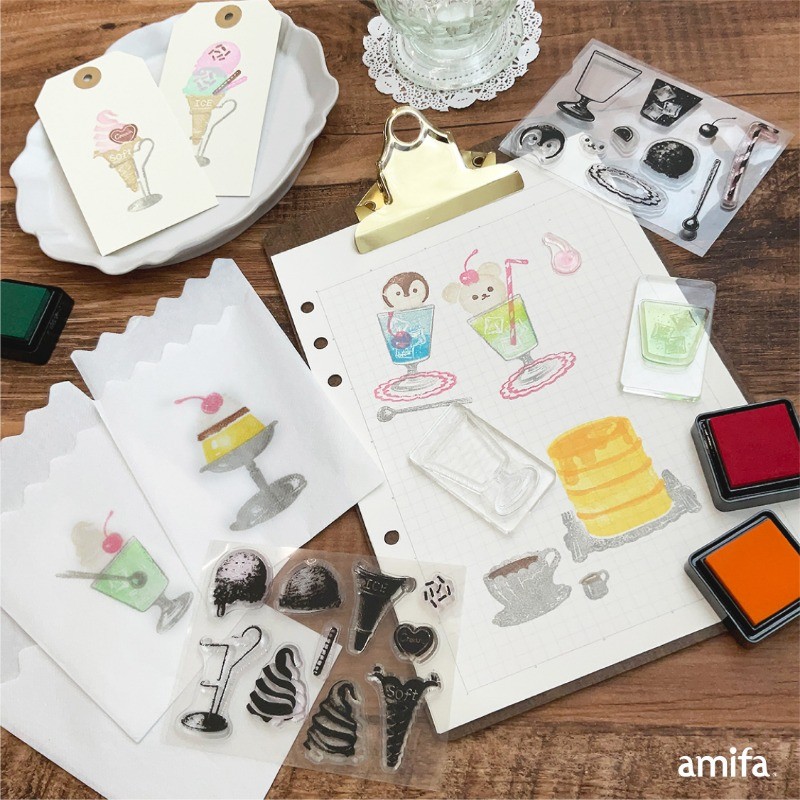 Color Overlap Printing Fun Japanese amifa Tea Series ยางนุ่มโปร่งใสรวมซีลคู่มือวัสดุ