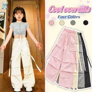【Jeankids】Girls Cargo Pants Kids Casual Streetwear Elastic Waist With Side Straps And Pockets