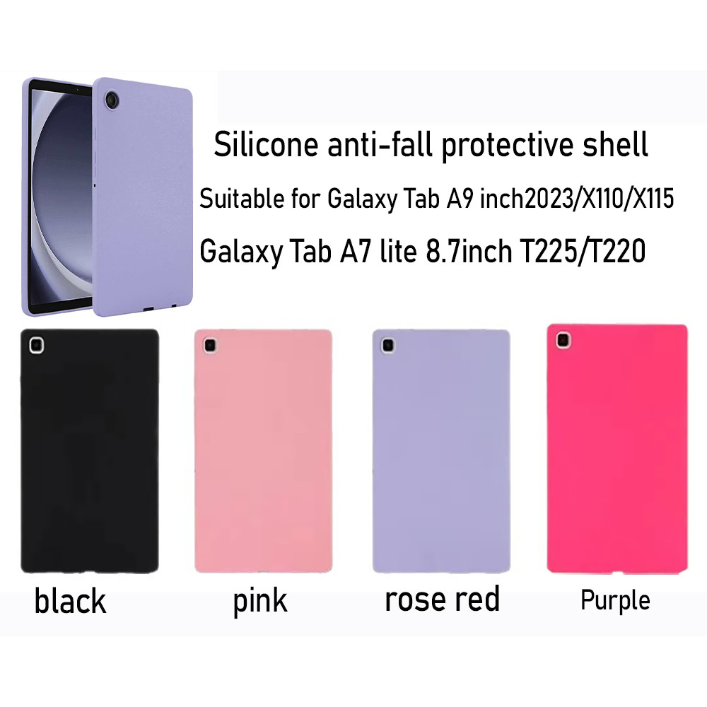 เคสแท็บเล็ต ซิลิโคน บาง สําหรับ Samsung Tab A9 8.7นิ้ว X110 X115 A7 Lite 8.7นิ้ว T255 T220 สีทึบ ป้องกันการตก เปลือกอ่อน
