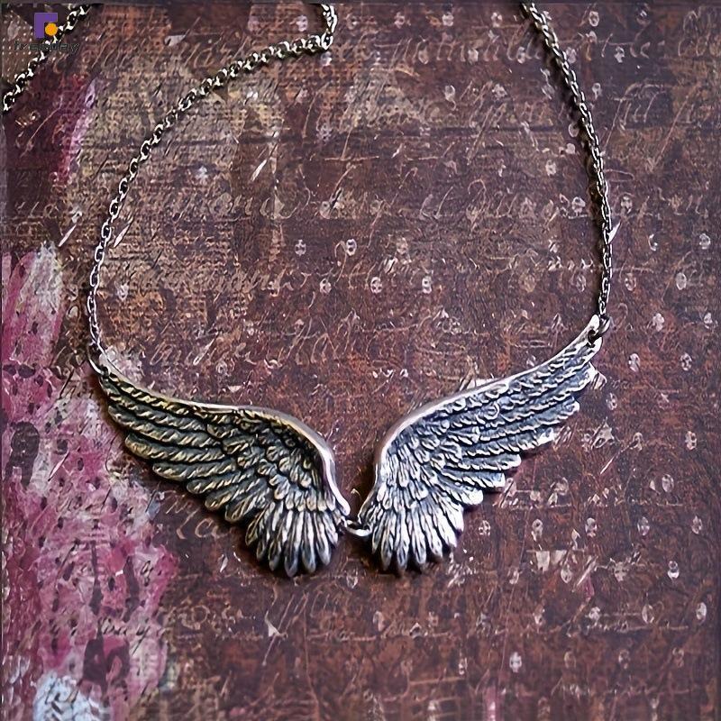 Available Vintage Silver สี Angel Wings Feather Choker จี้ขนาดใหญ่ Link Chains Nelaces สําหรับผู้หญิ