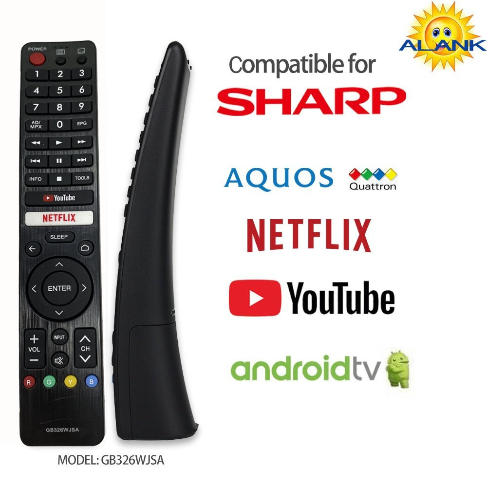 ALANK รีโมทคอนโทรลเหมาะสําหรับ SHARP Youtube Netflix LED/Android สมาร์ททีวี ไม่มีรีโมทคอนโทรลด้วยเสียง GB326WJSA