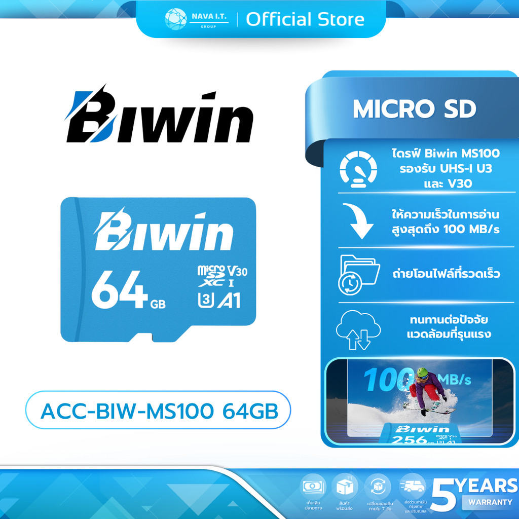 (มีส่งด่วน) BIWIN MICRO SD (ไมโครเอสดีการ์ด) MS100 64GB (ACC-BIW-MS100 64GB)