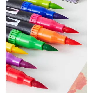 S0218 ปากกาเมจิก 2หัว (สุ่มสี) Brush & Fine Tip ปากกามาร์คเกอร์ วาดรูป ตัดเส้น DIY ศิลปะ