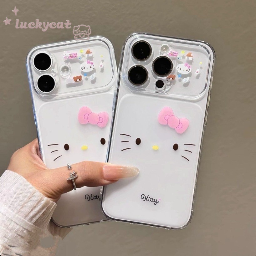 น่ารักสีชมพูโบว์ KT Cat Clear Matte ทันทีเปิด 17 เคสโทรศัพท์สําหรับ iPhone 17 16 15 14 13 12 11 Pro Max X XR XS Max 7 8 Plus SE2020