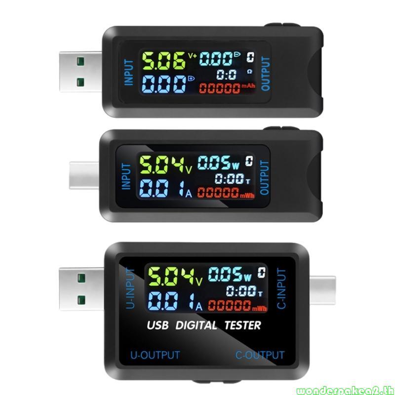 Wonderpakea2 USB USB C เครื่องทดสอบ USB Power Meter 4 5-36V 0-5A แรงดันไฟฟ้าเครื่องทดสอบมัลติมิเตอร์