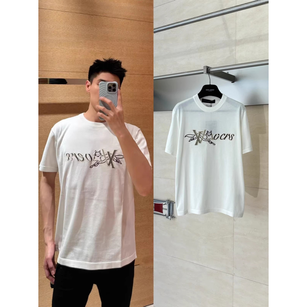 TAFV 1v Fox and floral appliqué embroidered knitted short sleeves T Shirt