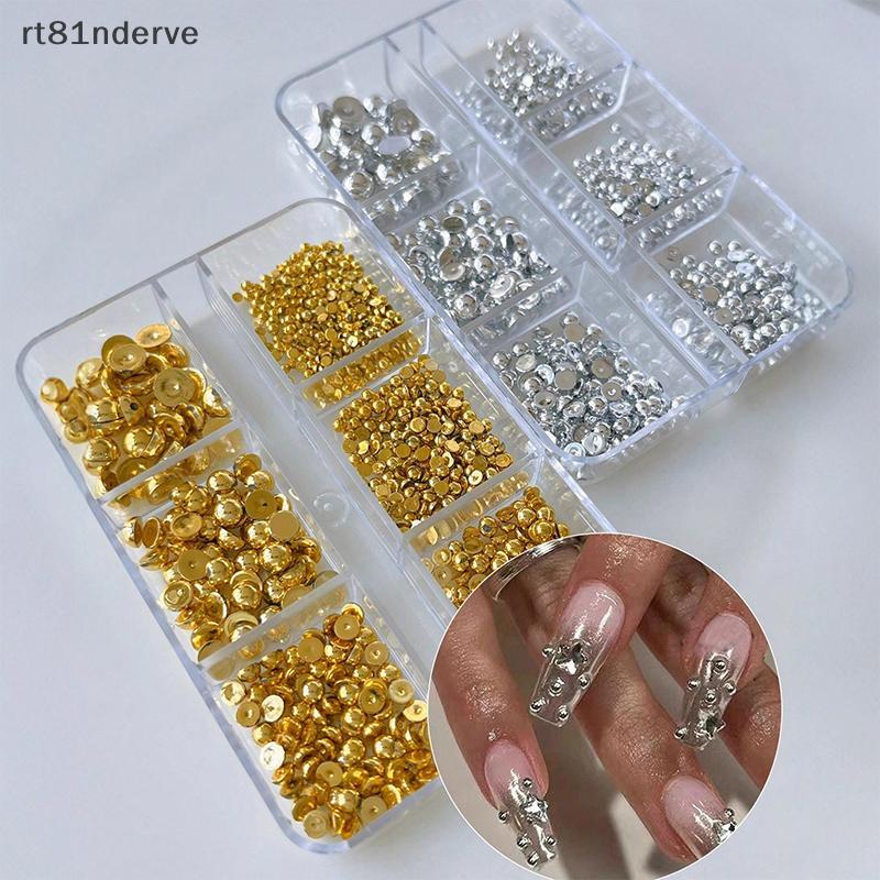 RVE 6 กริด 3d ทองเงินครึ่งรอบ Ball Charm เล็บ Studs โลหะ Rivets ตกแต่งเล็บสําหรับเล็บ N
