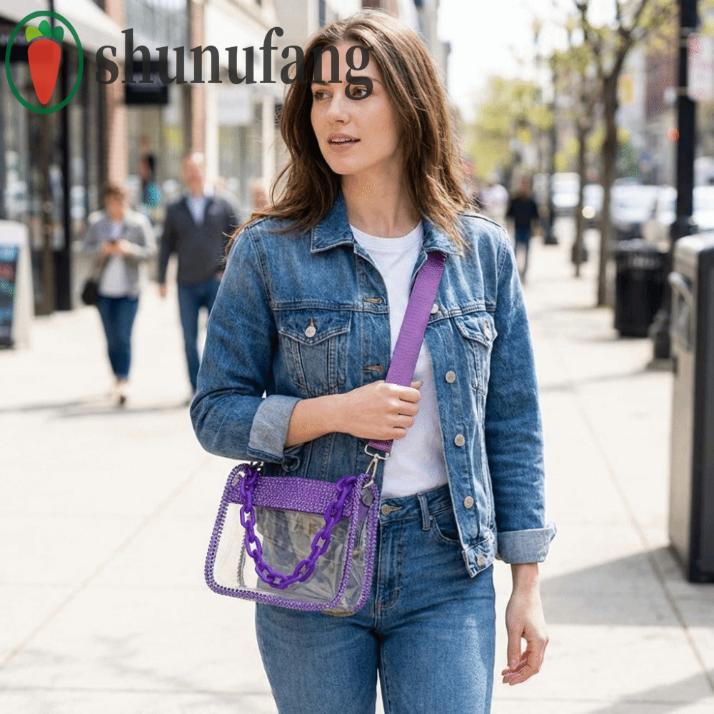 UNUF Water-Sprinkle Festival Bag, PVC ใสสี่เหลี่ยมเล็กโปร่งใสกระเป๋าถือ,ใหม่แบบพกพากันน้ําหนา CHAIN 