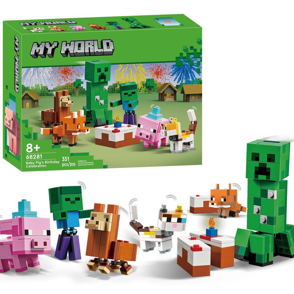 2025 เลโก้ที่เข้ากันได้ 21281 มายคราฟ หมูงานเลี้ยงวันเกิดอาคารบล็อกของเล่นเด็กของขวัญ 3121