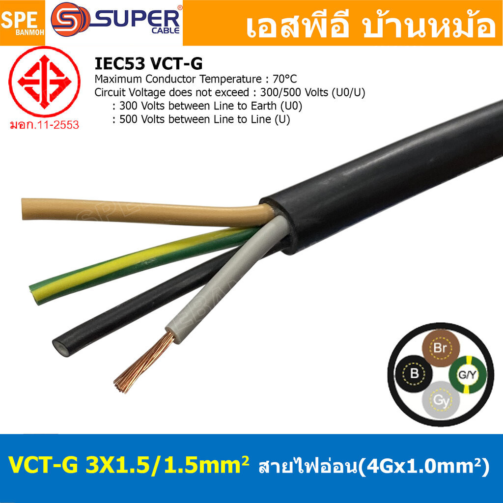 [ 1 เมตร ] VCT-G 3X1.5/1.5 สายคอนโทรลและสายอ่อน 3 คอร์ + กราวด์ x 1.5 sq.mm VCT 3C+GRD VCT 4คอร์ VCT