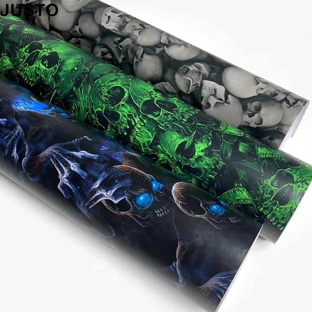 JUSTO ไวนิลห่อรถ, 150*30 ซม.Skull รูปแบบกระดาษไวนิล, Graffiti รถครอบคลุมรถห่อฟิล์ม Auto อุปกรณ์กลางแจ้ง