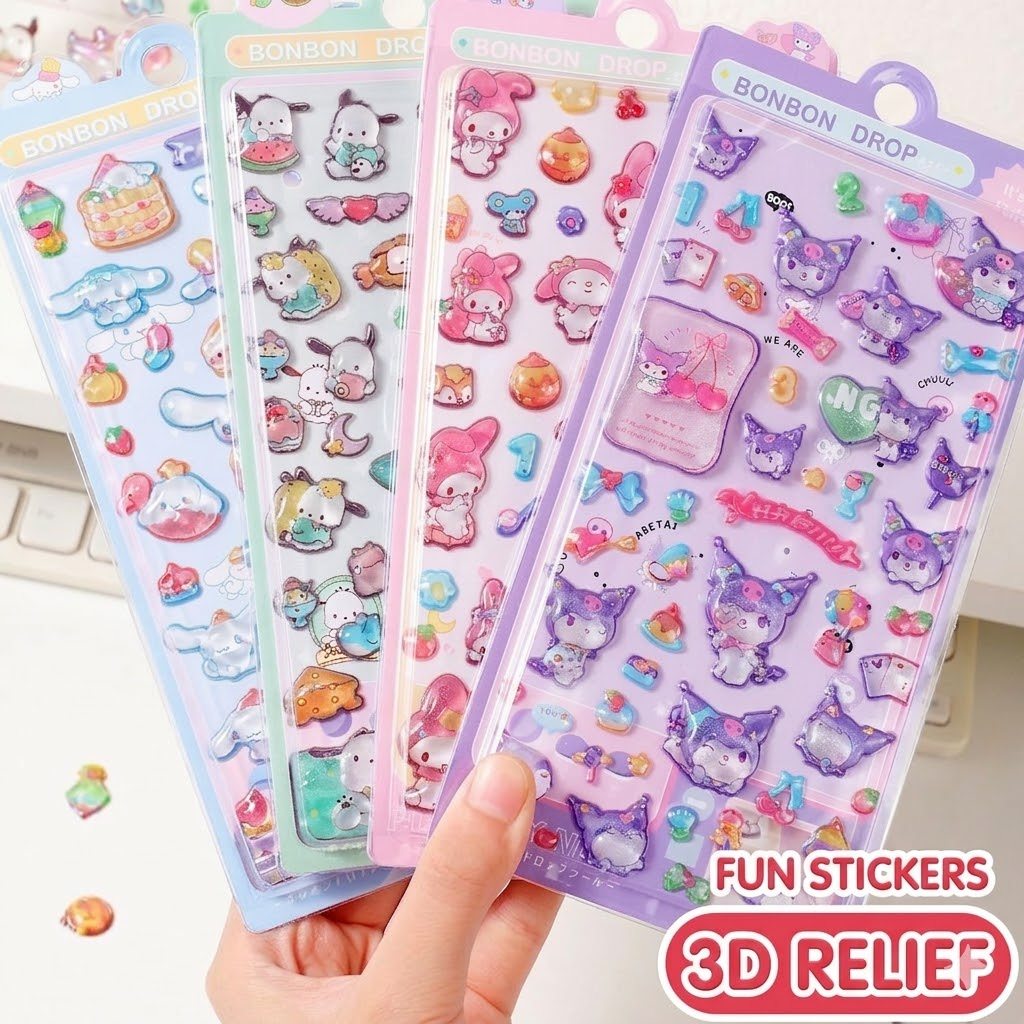 SANRIO [คลังสินค้าพร้อม] สติกเกอร์บรรเทา 3 มิติน่ารัก น่ารัก ซานริโอ ชุด ทําเอง ตกแต่งสติกเกอร์กันน้ําสําหรับเด็กนักเรียนของขวัญ