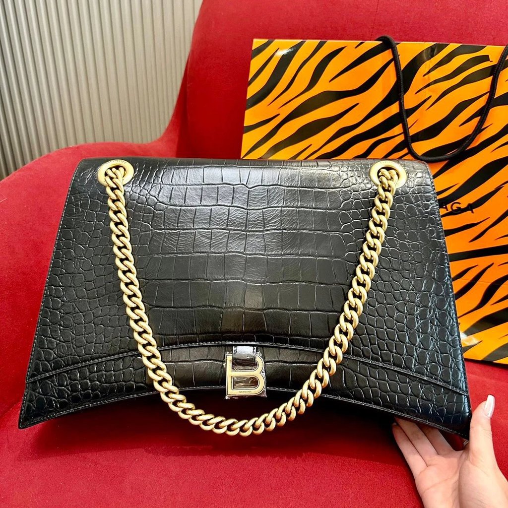 Balenciaga Crush Crush Crocodile สีดํา ขนาดใหญ่