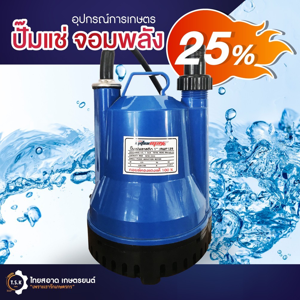 ปั๊มแช่ พลาสติก 1นิ้ว จอมพลัง คละสี รุ่น JPW 125   Mitsumax