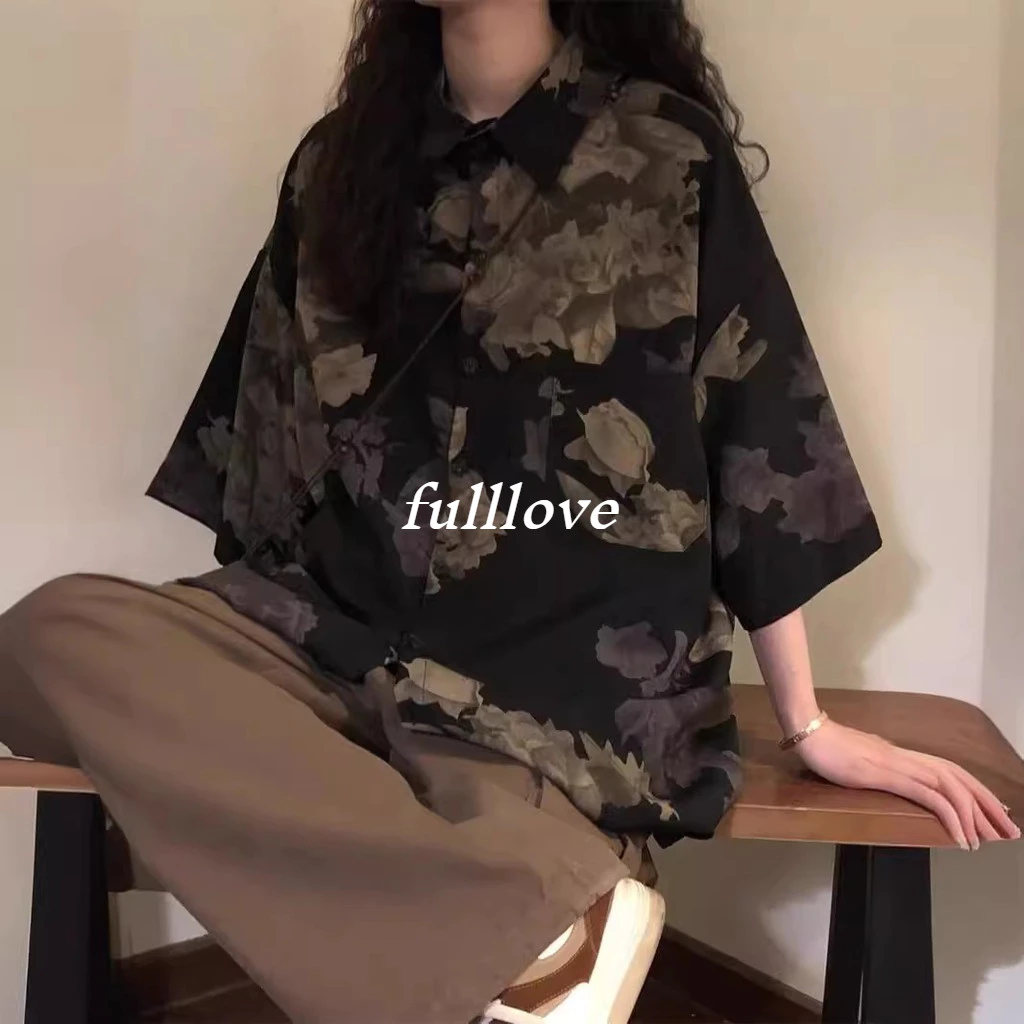 เสื้อลายดอก แขนสั้น คอปกตั้ง สไตล์ฮาวาย สำหรับผู้หญิง