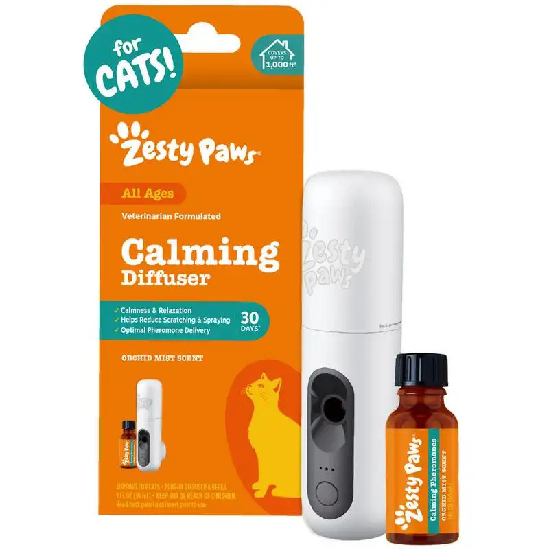 Zesty Paws Cat Calming Diffuser Starter Kit - จัดหา 30 วันพร้อมกลิ่น Orchid Mist สําหรับการลดความเคร