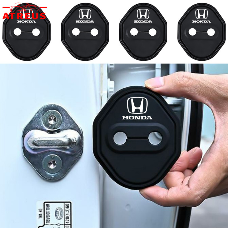 4 ชิ้น Honda ซิลิโคนแผ่นล็อคประตู กันเสียงบัฟเฟอร์เงียบ ประตูรถยนต์ป้องกันการชนกัน รถล็อคประตูหัวเข็มขัดปก สำหรับ Honda Civic 11th 10th gen fe fk fd Fit ge HRV Jazz gk City Hatchback Odyssey CRV BRV WRV Mugen