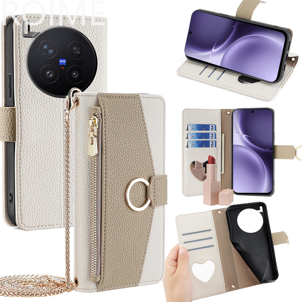 เคส VIVO X300 Ultra Pro FE Vivo X300s 5G เคสโทรศัพท์หนังพร้อมเชือกเส้นเล็กโลหะซิปกระเป๋าสตางค์