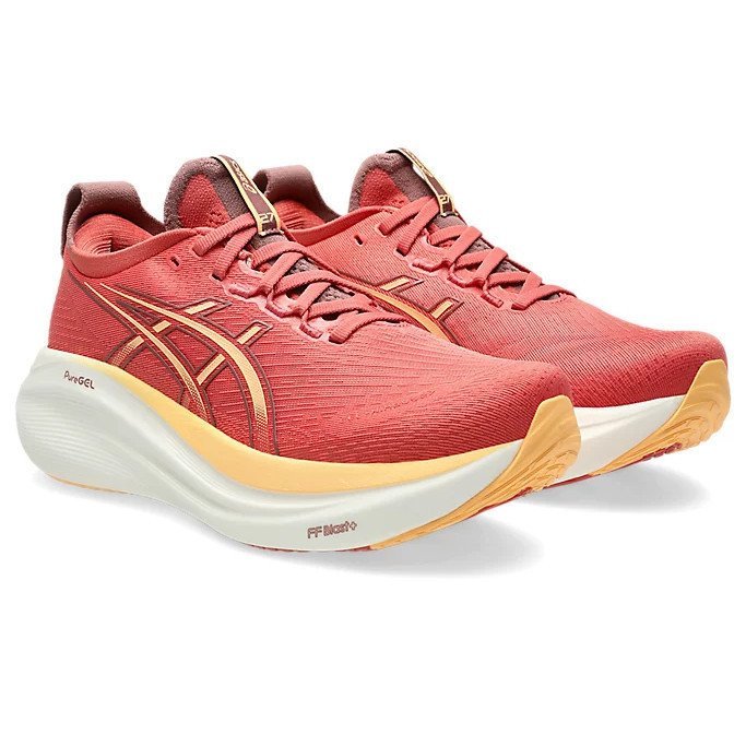 ASICS Women Gel-Nimbus 27 Wide สีชมพูและส้มประกาย