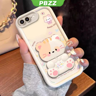 PBZZ FOR เคส เคสสําหรับ iphone 7 plus iphone 8 plus iphone se 2 2020 ipnone se เคสโทรศัพท์ Softcase ซิลิโคนกันกระแทกปกดีไซน์ใหม่ความงามการ์ตูนแมวพร้อมที่วางสําหรับกระจก JTMMZJ01