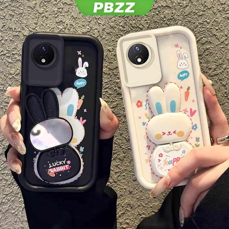 PBZZ FOR เคส เคสสําหรับ vivo Y02 5G 2022 vivo y02t y02a เคสโทรศัพท์ Softcase ซิลิโคนกันกระแทกฝาครอบการออกแบบใหม่ความงามกระจกกระต่ายพร้อมที่วาง JTCTZJ01