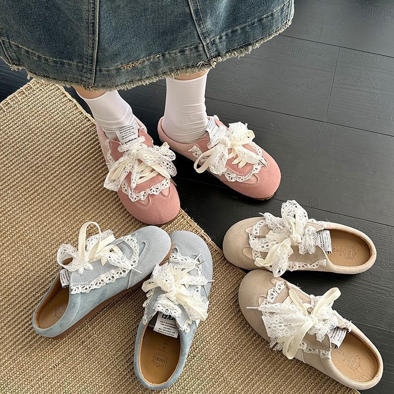 MYCASSI Womens Mule Shoes Round Toe Backless Slip-On Shoes Casual Lace Ribbon Shoes